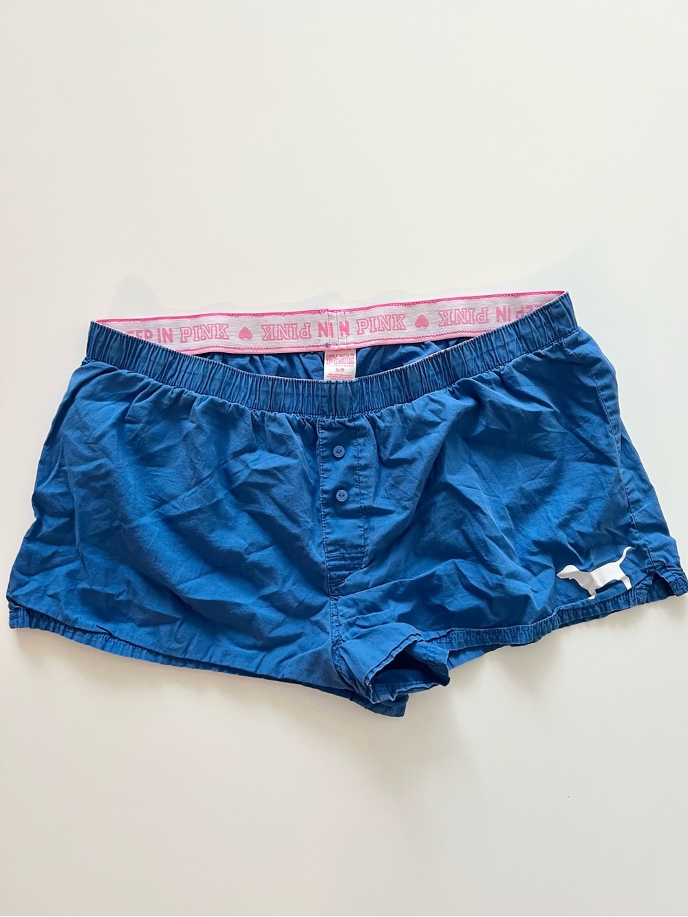 VTG RARE Victoria’s Secret Pink Blue Love Pink Dog Logo Blue Sleep Boxer Shorts - Picture 2 of 4